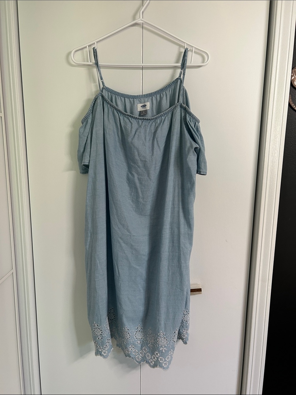 Old Navy size L Light Blue Denim-look Cold-Shoulder Eyelet Hem Dress